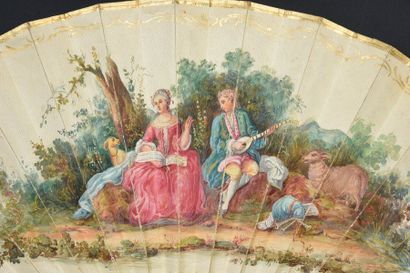 null The beautiful singer, around 1840-1850
Folded fan, the skin leaf painted with...
