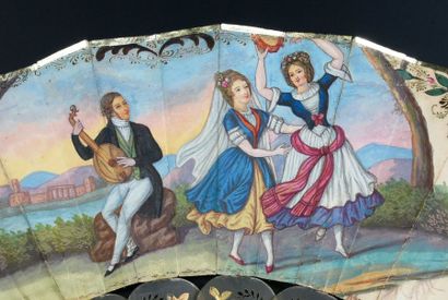 null Etonnantes danseuses, vers 1850-1860
Eventail plié, feuille double en papier...