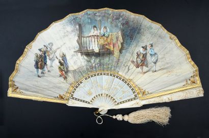 null Marie Dumas, Sous le balcon, circa 1890-1900Wide fan, double leaf in cabretille...