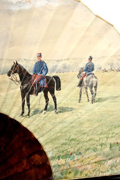 Marie-Joseph-Ernest Le Nail (1842-1927) Chasseurs à cheval en manœuvre, vers 1880
Eventail...