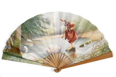  Azuréa, LT Piver Fan, a double sheet of paper printed with a peasant girl and swans...