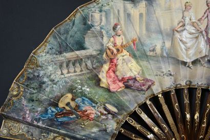 Cécile Chennevière Country dance, around 1890-1900Wide fan, the cabretille leaf painted...