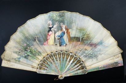 Gustave Lasellaz The happy knight, around 1900
Folded fan, a leather leaf painted...