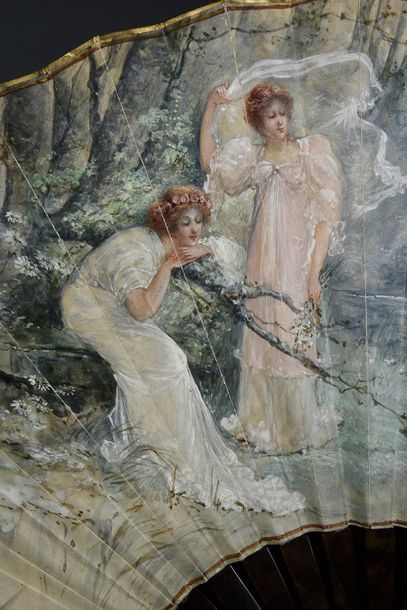 Gabrielle Zaborowska-Eylé (1852- ?) Nymphes rêveuses, vers 1890-1900Grand éventail,...