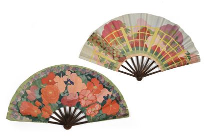 null Rosine's PerfumesTwo fans, paper sheets printed with flowers. The reverse side...