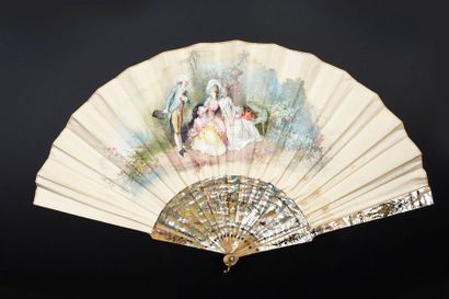 null Gustave Lasellaz, Les hommages galants, circa 1890-1900
Folded fan, double silk...