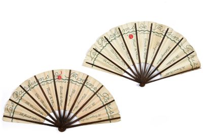  Rosine's PerfumesTwo fans, paper sheets printed with flowers. The reverse side of...