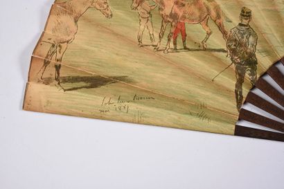 D'après John Lewis Brown Les courses de chevaux, circa 1891Wide folded fan, double...