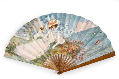null Floramye, LT Piver
Fan, a double sheet of paper printed with an elegant woman...