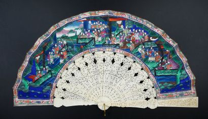 null Assembled at the palaces, around 1860-1880
Folded fan, the double sheet of gouache...