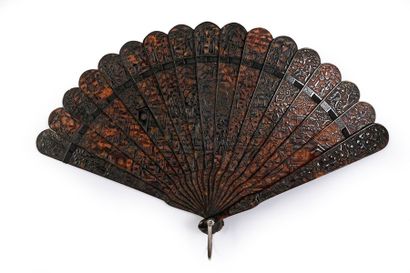 null Pagodas, China, 19th century, Fan of the broken type in brown scale** pierced,...