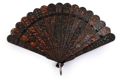 null Pagodas, China, 19th century, Fan of the broken type in brown scale** pierced,...