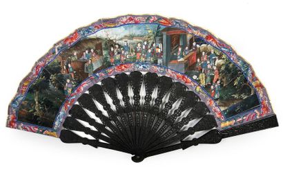 null Combat, China, around 1860
Folded fan, the double sheet of gouache wallpaper...