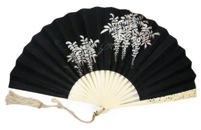 null Wisteria flowers, Japan, early 20th centurySmall fan, double black silk leaf...