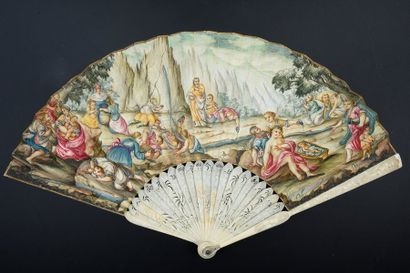 null Moses hitting the rock, around 1690
Folded fan, skin leaf, mounted in the English...