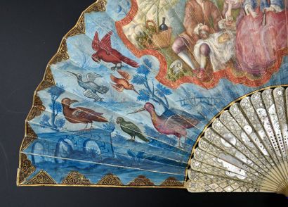 null The extraordinary birds, around 1730-1740
Folded fan, the skin leaf, mounted...