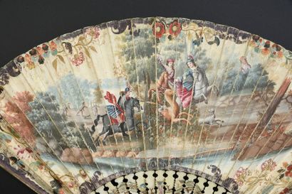 null A musket shot, around 1720
Folded fan, skin leaf, English mounted, painted with...