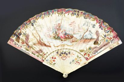 null L'union champêtre, vers 1730-1740
Eventail plié, feuille double en papier peint...