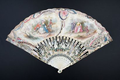 null Plaisirs champêtres, circa 1740
Folded fan, a leather leaf painted with two...