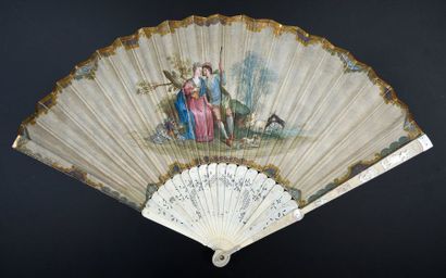 null Les amours de Mars et Vénus, circa 1730-1740
Folded fan, leather leaf painted...