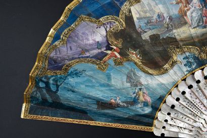 null Paysages maritimes en camaïeux, vers 1730
Eventail plié, la feuille double en...
