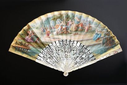 null The joy of the bride, around 1740
Folded fan, double sheet of wallpaper of two...
