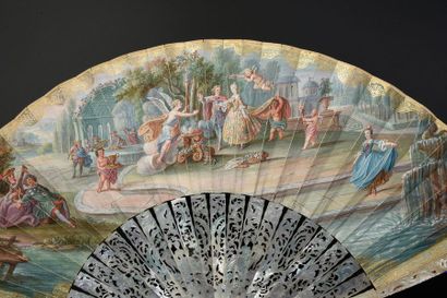 null The joy of the bride, around 1740
Folded fan, double sheet of wallpaper of two...