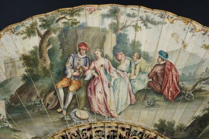 null In Watteau's taste, around 1740-1750
, the folded fan, the skin leaf, mounted...