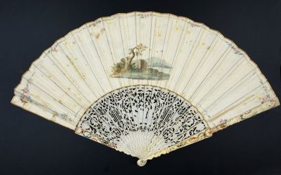 null In Watteau's taste, around 1740-1750
, the folded fan, the skin leaf, mounted...
