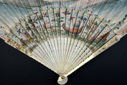 null The Chinese chariot, around 1740
Folded fan, sheet of paper, lined with skin,...