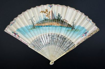 null The Chinese chariot, around 1740
Folded fan, sheet of paper, lined with skin,...