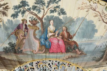 null La jolie pêcheuse, vers 1740-1750
Eventail plié, feuille en peau, montée à l'anglaise,...