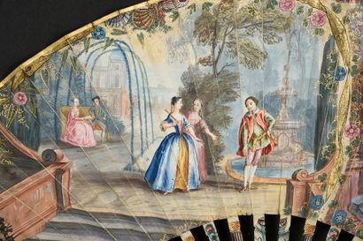 null The Elegant in the Garden, circa 1740
Folded Fan, a leather sheet lined with...