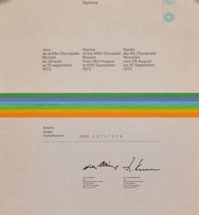 null Set of 8 participants' diplomas awarded for the Games of Munich 1972, Montreal...