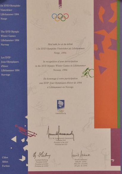 null Ensemble de 4 diplômes de participants attribués pour les Jeux d'Innsbruck 1976,...