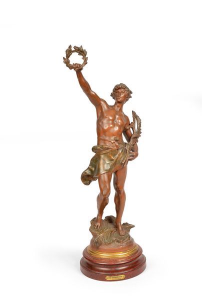 null Sculpture in regulation on wooden base. "To the Winner."
Signed Louis Moreau...