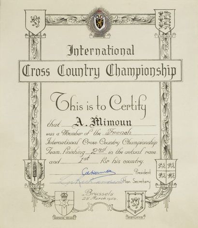 null Second place team diploma and first runner of France for the 1950 International...