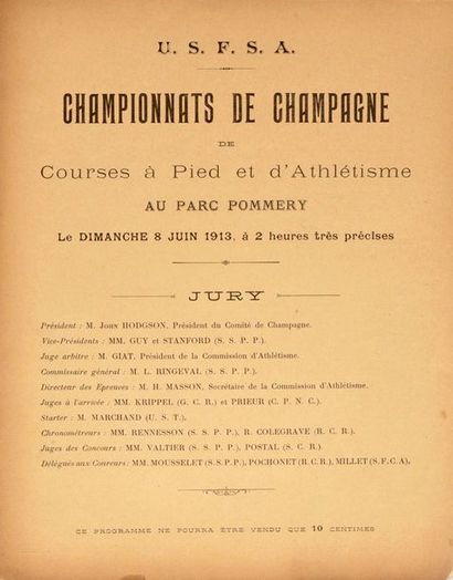 null Ensemble de 6 programmes de réunions d'athlètisme entre 1909 et 1920, Championnats...
