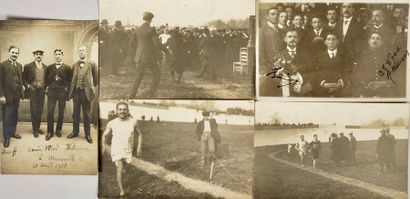Jean Bouin (1888-1914). Ensemble de 5 cartes postales d'une course de Cross Country...