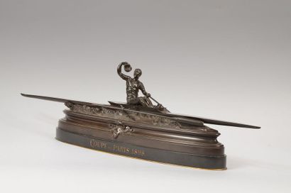 null Exceptionnelle sculpture en bronze. Circa 1880. «Le Champion d'Aviron». Trophée...