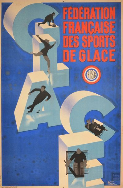 null Affiche originale de la Fédération Française des Sports de Glace célébrant la...