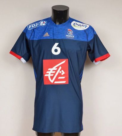 null French team jersey n°6 worn by Guy
Olivier Nyokas and signed by Didier Dina...