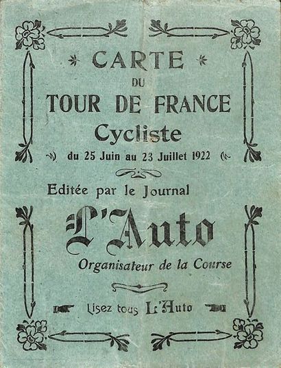 null Carte du Tour de France 1922 éditée par le journal l'Auto avec itinéraire détaillé...