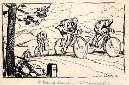null Dessin original. «Le Tourmalet» au Tour de France.
Encre sur papier signée Pavis....