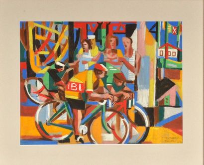 Martin JM (1922-2012). «La course cycliste».
Gouache sur calque signée en bas à droite...