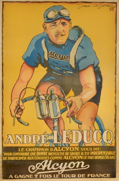 Jean A.Josse Affiche André Leducq pour les cycles Alcyon. Vainqueur du Tour de France...