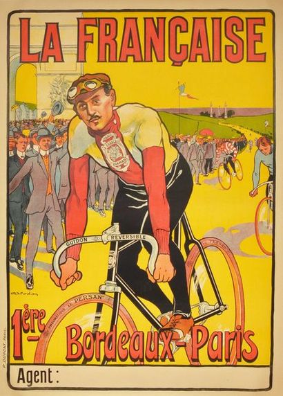 Maurice MARODON La Française. «1er Bordeaux-Paris 1910». Superbe illustration. Le...