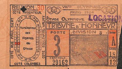 null Official ticket for the events at the Olympic Stadium in Colombes. meeting ...