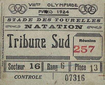 null Official ticket for the swimming events at the Stade des Tourelles. Meeting...