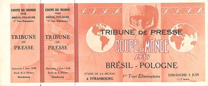 null Official ticket of the game between Brazil and Poland on June 5, 1938 in Strasbourg...